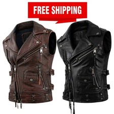 Giubbotto moto uomo vintage nero uomo vera pelle bovina equitazione smanicato giacca