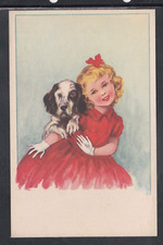 Cartolina Bambina con Vestito Rosso Cane YD579