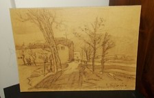 Quadro Disegno EDGARDO CORBELLI Paesaggio Paese 1948 - 29x21 cm Carboncino