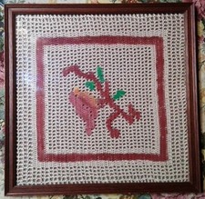 Quadro UNCINETTO FATTO A MANO FIORE vintage 30 x 30 Arte 