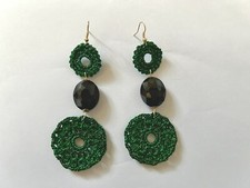 Orecchini Pendenti Verdi Fatti A Mano All'uncinetto Nuovi