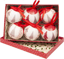 - Set 6 Sfere Decoupage Ornamentali Merry Christmas Style Trees (Ø 7,5 Cm) Con N