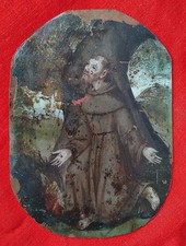 antico dipinto olio su rame san francesco d' assisi riceve le stigmate XVII°sec