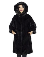 46 Black Mink Coat Hooded Fur