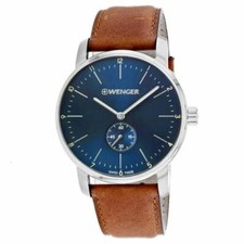 Orologio svizzero Wenger uomo s 01.1741.103 Urban classico quadrante blu cinturino pelle marrone