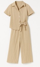 Set 2 pezzi camicia e pantaloni beige 100% cotone taglia 12 vestito leggero