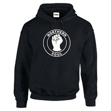Felpa con cappuccio nera Northern Soul Fist logo Mowtown Blues discoteca testo bianco regalo unisex