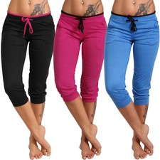 Pantalone Capri Sport Jogging 3/4 Basso Fascia Colorata Leggera Fitness Tasche