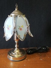 Lampada da Tavolo Vetro Stile Antico Base Metallo Dorato Vintage anni '70