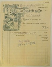 ROMA - Tipo-Litografia Casetti - Fattura Intestata per Acqua Sangemini 1914