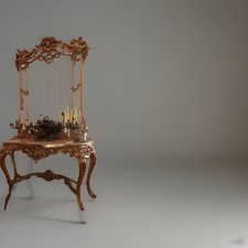 Console e Specchio in Stile Barocco con Finitura Dorata e Piano in Marmo