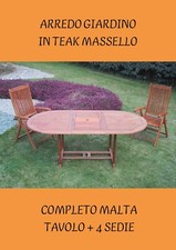 Set giardino in legno teak - tavolo ovale allungabile + 4 poltroncine pieghevoli
