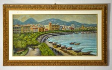 Dipinto olio su tela- Lungomare di Salerno- Firma Mario Boffa, Quadro figurativo