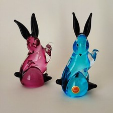 Coppia di conigli in vetro sommerso lavorato a mano - Murano (cod. 1195)
