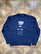 Polo Bear Ralph Lauren Sweater Blue Long Sleeve Lambswool Pullover