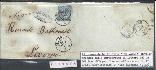 1865 20c busta con - 20c,