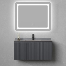 MOBILE BAGNO SOSPESO CON LAVABO CERAMICA SPECCHIO LED TOUCH 3 ANTE 100cm GRIGIO