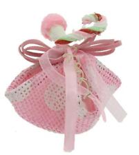 SACCHETTO BATTESIMO PORTACONFETTI ROSA POIS FAGOTTINO 7X5 BOMBONIERA BIMBA JUTA
