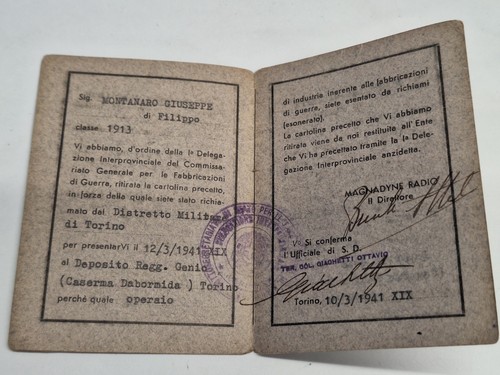 Raro documento storico - storico, 1941