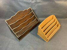 Lotto Di 2 Antichi Porta Lettere IN Legno Di Ufficio da Tavolo Vintage Déco 1950