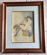 Antico disegno a colori su carta nudo femminile firmato e datato 52 in cornice