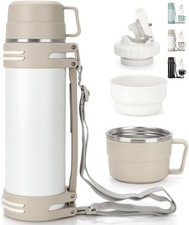 Telanks Thermos da 1,5L, con 2 bicchieri, doppia parete in acciaio inox