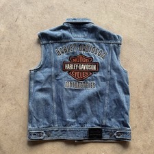 Harley Davidson Motocicli Moto Denim Gilet Barra E Scudo Ricamato L