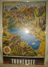 Poster sci vintage Svizzera Thunersee Switzerland viaggio lago di Thun Alpi originale