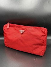 Prada Necessaire Tessuto Nylon Medium Toilette Frizione Case Rosso Rosso 1NA012