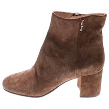 Scarpe stivali corti MIU MIU logo EU 36,5 US 6,5 pelle scamosciata marrone au...