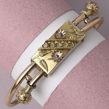 Bracciale antico vittoriano margherita fiore oro pieno revival etrusco bypass