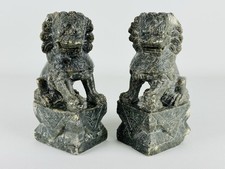 Coppia Cani Foo Statua Orientale In Pietra Cina Epoca XX Sec.