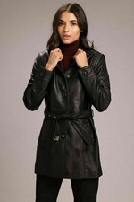 Donna Nero Pelle Cappotto