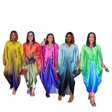 Abito vestito donna Ramadan Abaya manica a pipistrello caftano musulmano colore sfumato