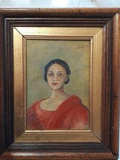 Dipinto Olio Su Tela Ritratto donna Nobile Quadro Antico Xx sec 29x23 Cm