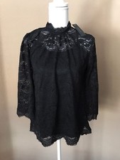 Camicetta donna Adiva top elasticizzato pizzo finto collo nero taglia media