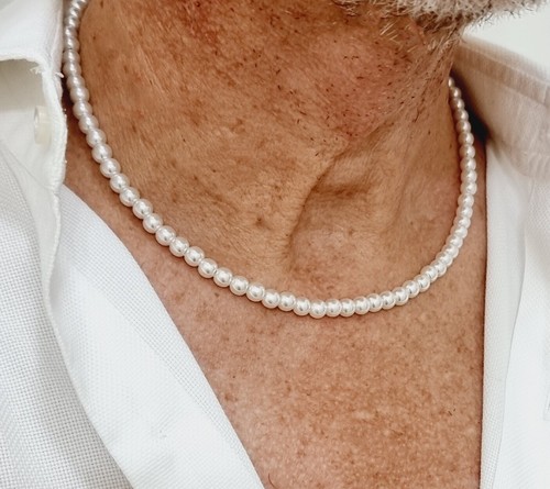 Collana perle bianche uomo - collana,