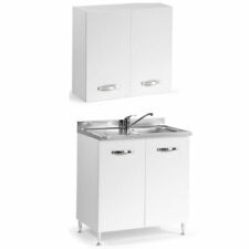 Mobile cucina sottolavello e scolapiatti 80 cm bianco con lavello e miscelatore