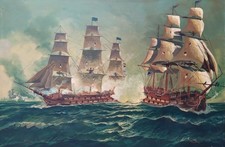 Battaglia navale anglo-americana XIX fregate navi a vela grande dipinto ad olio firmato