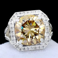 Anello da uomo solitario con diamanti champagne certificato 8,60 ct incredibi...