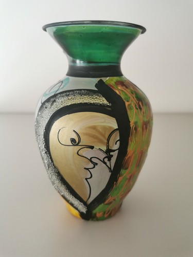 Vaso vetro dipinto mano - in,