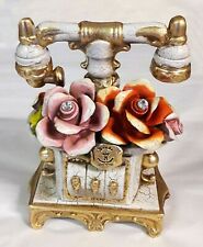 Capodimonte Telefono Antico da Tavolo in Porcellana Soprammobile con Fiori Rose