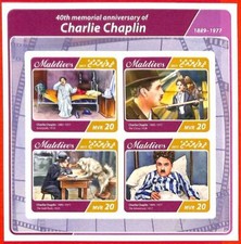 A1070 MALDIVE - ERRORE IMPERF foglio 2017 cinema CHARLIE CHAPLIN Кино Ч. Чаплин
