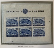 SAN MARINO 1950/51 -FOGLIETTO "U.P.U. LIRE 200" NON DENTELLATO P. AEREA - MNH **