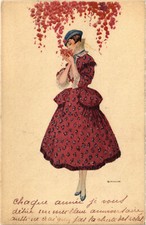 PC ARTIST SIGNED, BIANCHI, GLAMOUR LADY, FLOWERS, Vintage Postcard (b50969)