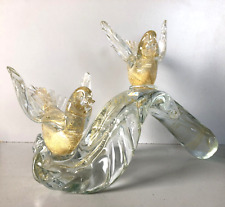 SCULTURA COPPIA UCCELLI VETRO Murano FOGLIA ORO DESIGN NELLO STILE Barovier&Toso
