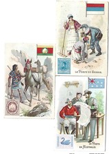 Lot de 3 Chromos Belle Jardiniere Lyon. La Poste dans le monde.