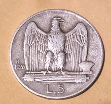 REGNO D'ITALIA 5 lire 1926 Aquilotto RARA ARGENTO Vittorio Emanuele III