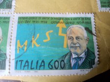 FRANCOBOLLO ITALIA 600 LIRE -Sistema Giorgi di unità di misura - GIOVANNI GIORGI