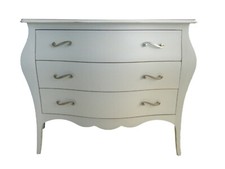 Comò bombato barocco bianco in legno massello